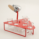 Schnapskelle mit 6 Gläsern und Klingel, rot