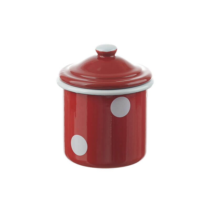 Zuckerdose mit Deckel, 8 cm, rot/weiß, Tupfen