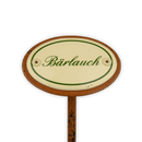 Emailschild oval, 6 x 4 cm, Kräuternamen mit Erdspieß 25 cm
