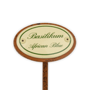 Emailschild oval, 6 x 4 cm, Kräuternamen mit Erdspieß 25 cm