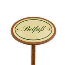 Emailschild oval, 6 x 4 cm, Kräuternamen mit Erdspieß 25 cm
