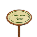 Emailschild oval, 6 x 4 cm, Kräuternamen mit Erdspieß 25 cm