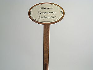 Enamel sign oval, 10.5 x 7 cm, climbing roses with ground spike 50cm