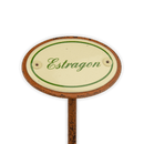 Emailschild oval, 6 x 4 cm, Kräuternamen mit Erdspieß 25 cm