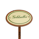 Emailschild oval, 6 x 4 cm, Kräuternamen mit Erdspieß 25 cm