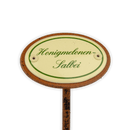 Emailschild oval, 6 x 4 cm, Kräuternamen mit Erdspieß 25 cm