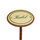 Emailschild oval, 6 x 4 cm, Kräuternamen mit Erdspieß 25 cm