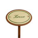 Emailschild oval, 6 x 4 cm, Kräuternamen mit Erdspieß 25 cm