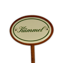 Emailschild oval, 6 x 4 cm, Kräuternamen mit Erdspieß 25 cm