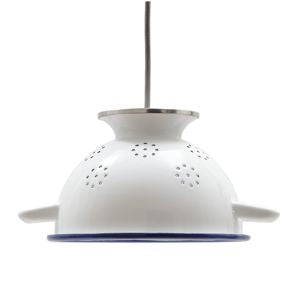 Lampe 220 mm emailliert mit Messingfassung weiß/weiß , Rand blau