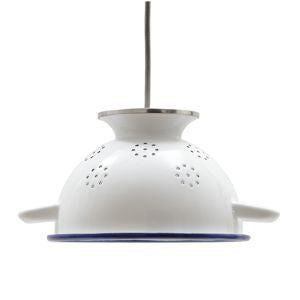 Lampe 22 mm emailliert mit Messingfassung weiß/weiß , Rand blau Textilkabel
