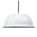 Lampe 360 mm emailliert mit Messingfassung Außen weiß, Innen weiß , Rand blau Textilkabel