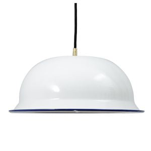 Lamp 360 mm enamelled with brass socket, white outside, white inside, edge blue textile cable