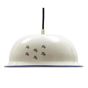 Lampe 360 mm emailliert mit Messingfassung Blümchen , Rand blau Textilkabel