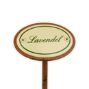 Emailschild oval, 6 x 4 cm, Kräuternamen mit Erdspieß 25 cm