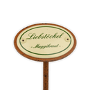 Emailschild oval, 6 x 4 cm, Kräuternamen mit Erdspieß 25 cm