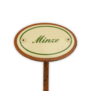 Emailschild oval, 6 x 4 cm, Kräuternamen mit Erdspieß 25 cm