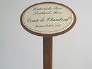 Emailschild oval, 10,5 x 7 cm, Rosennamen mit Erdspieß 50 cm