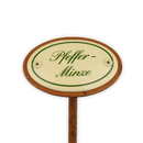 Emailschild oval, 6 x 4 cm, Kräuternamen mit Erdspieß 25 cm