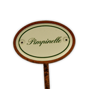 Emailschild oval, 6 x 4 cm, Kräuternamen mit Erdspieß 25 cm