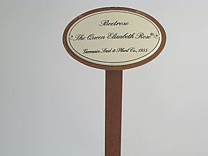 Emailschild oval, 10,5 x 7 cm, Beetrosen mit Erdspieß 50cm