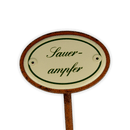 Emailschild oval, 6 x 4 cm, Kräuternamen mit Erdspieß 25 cm