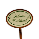 Emailschild oval, 6 x 4 cm, Kräuternamen mit Erdspieß 25 cm
