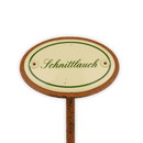 Emailschild oval, 6 x 4 cm, Kräuternamen mit Erdspieß 25 cm