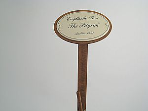 Oval enamel sign, 10.5 x 7 cm, rose name with ground spike 50 cm