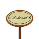 Emailschild oval, 6 x 4 cm, Kräuternamen mit Erdspieß 25 cm