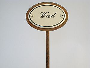 Oval enamel sign, 6 x 4 cm, English herb names with ground spike 25 cm