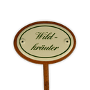 Emailschild oval, 6 x 4 cm, Kräuternamen mit Erdspieß 25 cm