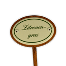Emailschild oval, 6 x 4 cm, Kräuternamen mit Erdspieß 25 cm