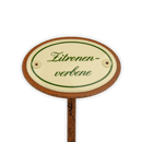 Emailschild oval, 6 x 4 cm, Kräuternamen mit Erdspieß 25 cm
