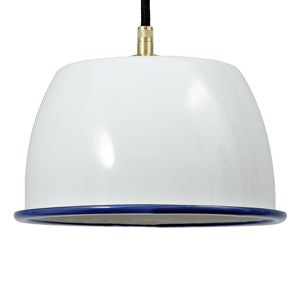 Lamp 18 mm enamelled with white/white brass socket, blue edge textile cable